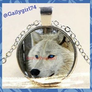 Wolf Cabochon Glass Silver Necklace